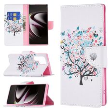 Per Samsung Galaxy S22 Ultra 5G colorato modello di disegno orizzontale flip custodia in pelle con supporto e carta slot e portafoglio (albero)