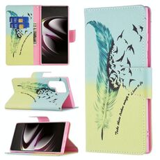 Per Samsung Galaxy S22 Ultra 5G Pattern colorato modello di disegno orizzontale flip custodia in pelle con supporto e carte slot e portafoglio (piuma)