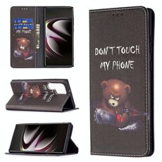Per Samsung Galaxy S22 Ultra 5G colorato disegno colorato modello invisibile magnetico orizzontale flip custodia in pelle con supporto e carta slot e portafoglio (orso)