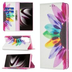 Per Samsung Galaxy S22 Ultra 5G colorato disegno modello di disegno invisibile in pelle flip orizzontale in pelle flip con supporto e carte slot e portafoglio (fiore del sole)