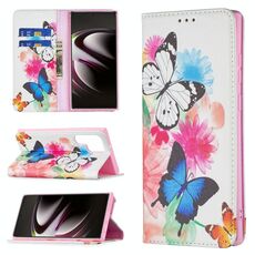 Per Samsung Galaxy S22 Ultra 5G Pattern di disegno colorato Invisible Magnetic Horizontal Horizontal custodia in pelle con supporto e carta Slot & Portafoglio (due farfalle)