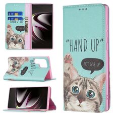 Per Samsung Galaxy S22 Ultra 5G colorato modello di disegno in formato invisibile in pelle flip orizzontale in pelle flip con supporto e carte slot e portafoglio (gatto)