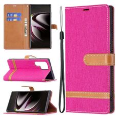 Per Samsung Galaxy S22 Ultra 5G Colour Colour Colour Denim Texture Custodia in pelle con supporto e carte Slot & Portafoglio e cordino (Rose Red)