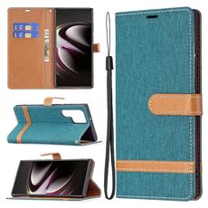 Per Samsung Galaxy S22 Ultra 5G Colour Colour Denim Texture Custodia in pelle con supporto e carte Slot & Portafoglio e cordino (verde)