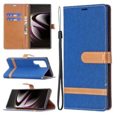 Per Samsung Galaxy S22 Ultra 5G Colour Colour Coloring Denim Texture Custodia in pelle con supporto e carte Slot & Portafoglio e cordino (Royal Blue)