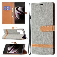 Per Samsung Galaxy S22 Ultra 5G Colour Colour Denim Texture Custodia in pelle con supporto e carte Slot & Portafoglio e cordino (Grigio)