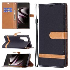 Per Samsung Galaxy S22 Ultra 5G Colour Color Colour Denim Texture Case in pelle con supporto e carte Slot & Portafoglio e cordino (nero)