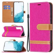 Per Samsung Galaxy S22 + 5G Colour Colour Denim Texture Custodia in pelle con supporto e carte Slot & Portafoglio e cordino (Rose Red)