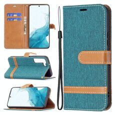 Per Samsung Galaxy S22 + 5G Color Colour Colour Denim Texture Case in pelle con supporto e carte Slot & Portafoglio e cordino (verde)