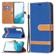 Per Samsung Galaxy S22 + 5G Colour Color Indigent Denim Texture Case con titolare e carte Slot & Portafoglio e cordino (Royal Blue)