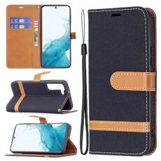 Per Samsung Galaxy S22 + 5G Color Colour Coloring Denim Texture Custodia in pelle con supporto e carte Slot & Portafoglio e cordino (nero)