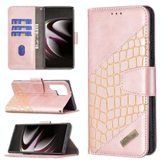 Per Samsung Galaxy S22 Ultra 5G Colore corrispondente Colore coccodrillo Texture in pelle Cassa del telefono con supporto e carte Slot & Portafoglio (oro rosa)