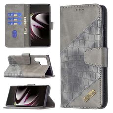 Per Samsung Galaxy S22 Ultra 5G Colore corrispondente Colore Coccodrillo Texture in pelle Cassa del telefono con supporto e carta Slot & Portafoglio (Grigio)