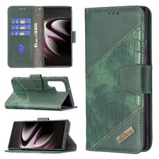 Per Samsung Galaxy S22 Ultra 5G Colore corrispondente Coccodrillo Texture in pelle Cassa del telefono con supporto e carte slot e portafoglio (verde)