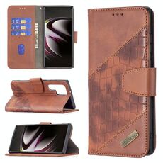 Per Samsung Galaxy S22 Ultra 5G Colore corrispondente Colore coccodrillo Texture in pelle Cassa del telefono con supporto e carte Slot e portafoglio (Brown)