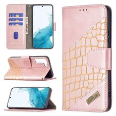 Per Samsung Galaxy S22 + 5G Colore abbinabile Colore coccodrillo Texture in pelle Cassa del telefono con supporto e carte Slot & Portafoglio (oro rosa)