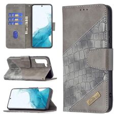 Per Samsung Galaxy S22 + 5G Colore corrispondente Colore coccodrillo Texture in pelle Cassa del telefono con supporto e carte Slot & Portafoglio (Grigio)