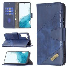 Per Samsung Galaxy S22 + 5G Colore corrispondente Coccodrillo Texture in pelle Telefono con supporto e carte Slot & Portafoglio (blu)