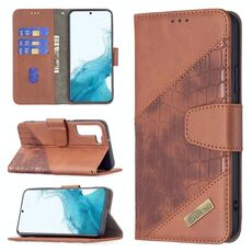 Per Samsung Galaxy S22 + 5G Colore corrispondente Coccodrillo Texture in pelle Telefono con supporto e carte Slot & Portafoglio (Brown)