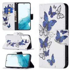 Per Samsung Galaxy S22 + 5G colorato modello disegno orizzontale flip custodia in pelle con titolare e slot per schede e portafoglio (farfalle blu)