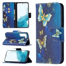Per Samsung Galaxy S22 + 5G Colorato modello di disegno orizzontale flip custodia in pelle con supporto e carte e portafoglio (farfalla d'oro)