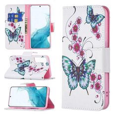 Per Samsung Galaxy S22 + 5G Colorato modello di disegno orizzontale flip custodia in pelle flip con titolare e slot per schede e portafoglio (farfalla di peach Blossom)
