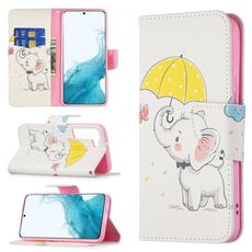 Per Samsung Galaxy S22 + 5G colorato modello disegno orizzontale flip custodia in pelle con titolare e slot per schede e portafoglio (ombrello elefante)