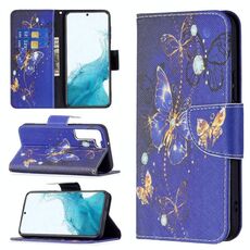 Per Samsung Galaxy S22 + 5G colorato modello disegno orizzontale flip custodia in pelle con supporto e carta slot e portafoglio (farfalla viola)