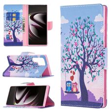 Per Samsung Galaxy S22 Ultra 5G colorato modello di disegno orizzontale flip custodia in pelle con supporto e carta slot e portafoglio (gufo)