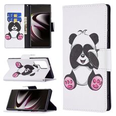 Per Samsung Galaxy S22 Ultra 5G Colorato modello di disegno orizzontale flip custodia in pelle con supporto e carte slot e portafoglio (Panda)