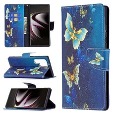Per Samsung Galaxy S22 Ultra 5G colorato modello di disegno orizzontale flip custodia in pelle con supporto e carta slot e portafoglio (farfalla in oro)