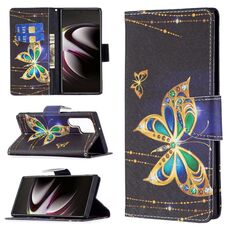 Per Samsung Galaxy S22 Ultra 5G colorato modello di disegno orizzontale flip custodia in pelle con supporto e carta slot e portafoglio (Big Butterfly)