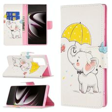 Per Samsung Galaxy S22 Ultra 5G modello di disegno a colori orizzontale flip custodia in pelle con titolare e slot per schede e portafoglio (ombrello elefante)