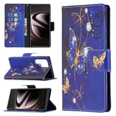 Per Samsung Galaxy S22 Ultra 5G modello di disegno colorato modello orizzontale flip custodia in pelle con titolare e slot per schede e portafoglio (farfalla viola)