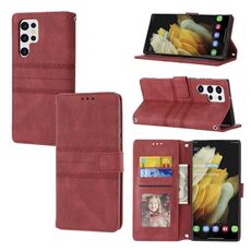 Per Samaung Galaxy S22 Ultra 5G Custodia a flip orizzontale a flip orizzontale a strisce con fibbia orizzontale (rosso)