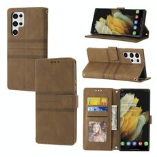 Per Samaung Galaxy S22 Ultra 5G in rilievo a striped fibbia a flip orizzontale flip in pelle (marrone)