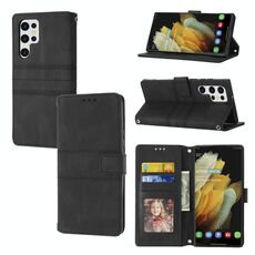 Per Samaung Galaxy S22 Ultra 5G Custodia a flip orizzontale a flip orizzontale a righe in rilievo (nero)