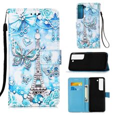 Per Samsung Galaxy S22 + 5G Colorato Disegno Modello Plain Weave Telefono in pelle con supporto e carta Slot & Portafoglio e cordino (Torre Butterfly)