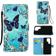 Per Samsung Galaxy S22 Ultra 5G Drawing Drawing Pattern Plain Weave Telefono in pelle con titolare e carta Slot & Portafoglio e cordino (farfalla cuore)