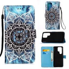 Per Samsung Galaxy S22 Ultra 5G Disegno colorato Pattern Plain Weave Telefono in pelle con supporto e carta Slot & Portafoglio e cordino (Sodesea Mandala)