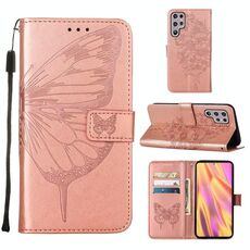 Per Samsung Galaxy S22 Ultra 5G Cassa del telefono in pelle in pelle in rilievo con supporto e carta Slot & Portafoglio e cordino (oro rosa)