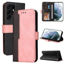 Per Samsung Galaxy S22 Uitra 5G Business Stitching-Color orizzontale Flip PU Custodia in pelle PU (rosa)