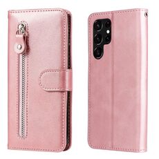 Per Samsung Galaxy S22 Ultra 5G Texture di vitello cerniera con cerniera flip custodia in pelle flip (oro rosa)