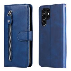 Per Samsung Galaxy S22 Ultra 5G texture di vitello con cerniera con cerniera custodia in pelle orizzontale in pelle (blu)
