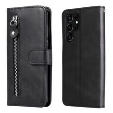 Per Samsung Galaxy S22 Ultra 5G Texture di vitello con cerniera Custodia in pelle orizzontale flip (nero)