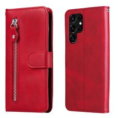 Per Samsung Galaxy S22 Ultra 5G texture di vitello cerniera custodia orizzontale flip custodia in pelle (rosso)