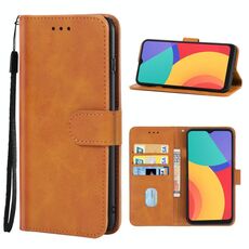 Cassa del telefono in pelle per Alcatel 1L (2021) (Brown)
