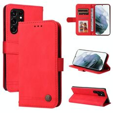 Per Samsung Galaxy S22 Ultra Skin Feel Life Tree Tree Pulsante in metallo orizzontale flip custodia in pelle flip (rosso)