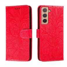 Per Samsung Galaxy S22 + 5G Cassa del telefono in pelle di pizzo con supporto e carta Slot e portafoglio e cornice fotografica (rosso)
