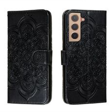 Per Samsung Galaxy S22 + 5G Sun Mandala Embossing Pattern Caso in pelle con supporto e carte Slot & Portafoglio e cordino (nero)